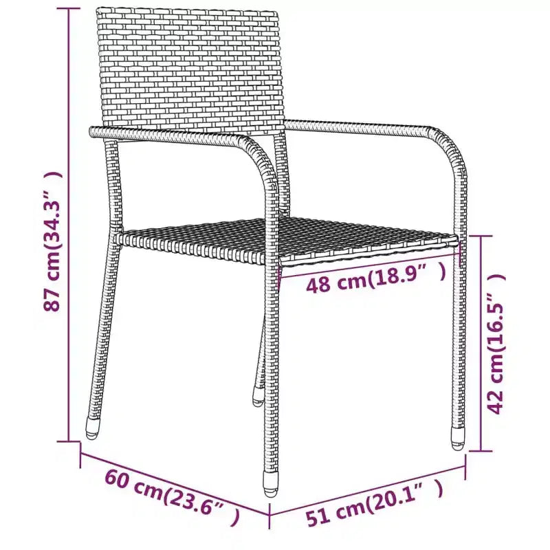 vidaXL Salon de Jardin Noir Acier, Résine Tressée Standard Empilable - 55.1 Longueur Table Noir 4 Pièces