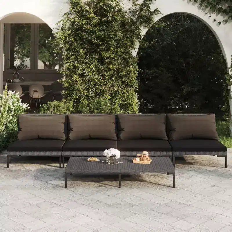 vidaXL Salon de jardin modulaire avec table en résine tressée gris foncé