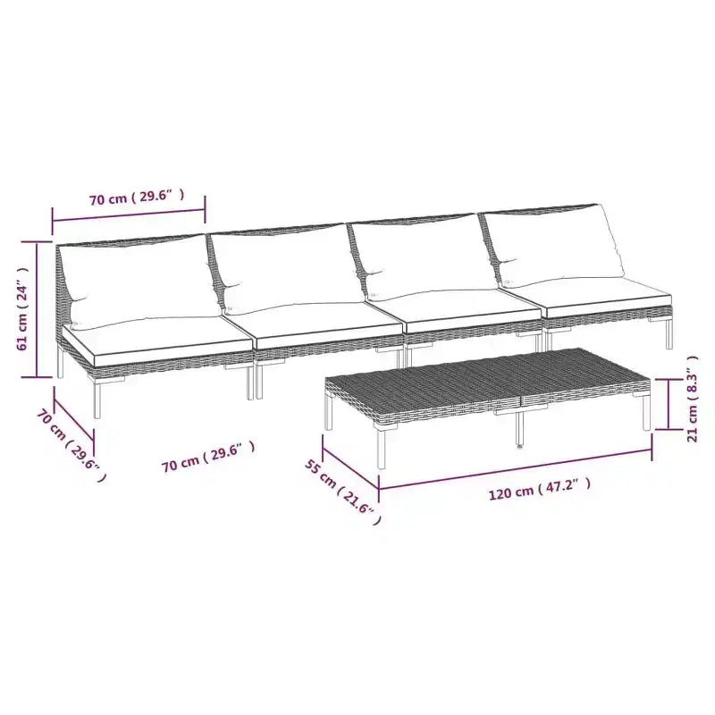 vidaXL Salon de jardin modulaire avec table en résine tressée gris foncé