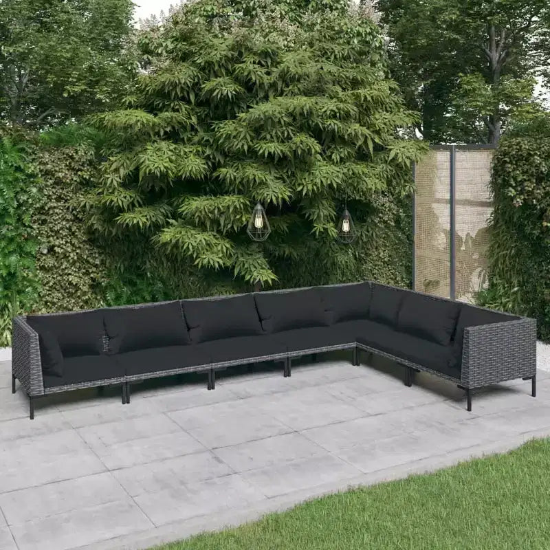 vidaXL Salon de jardin modulaire canapé et table résine tressée gris foncé