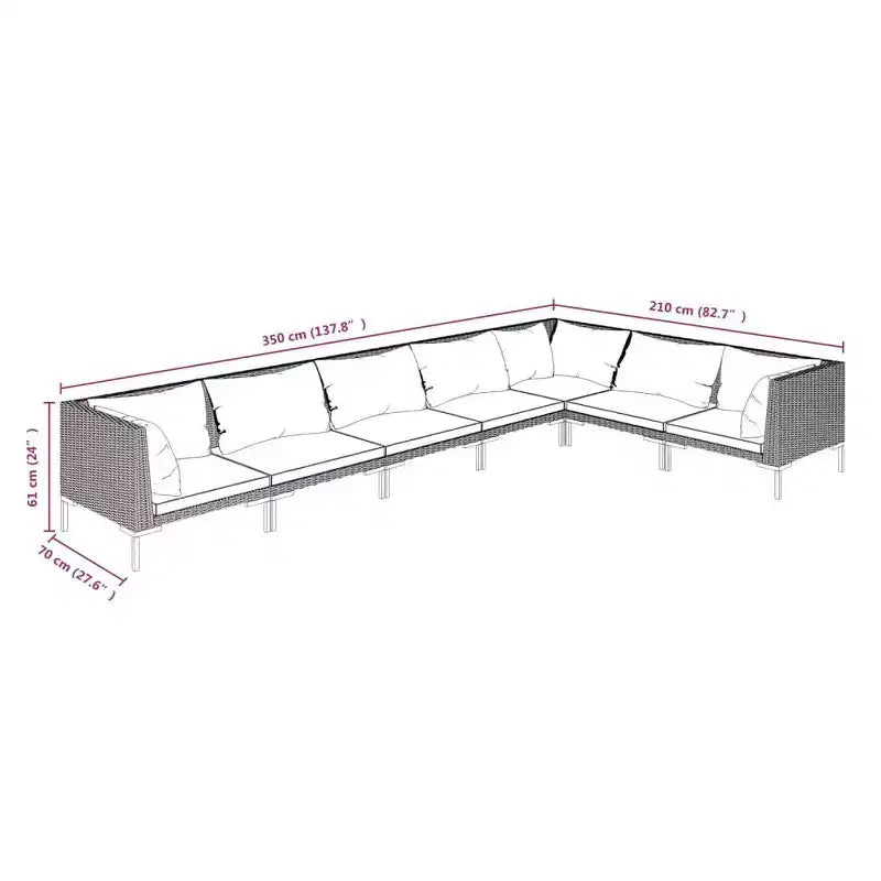 vidaXL Salon de jardin modulaire canapé et table résine tressée gris foncé