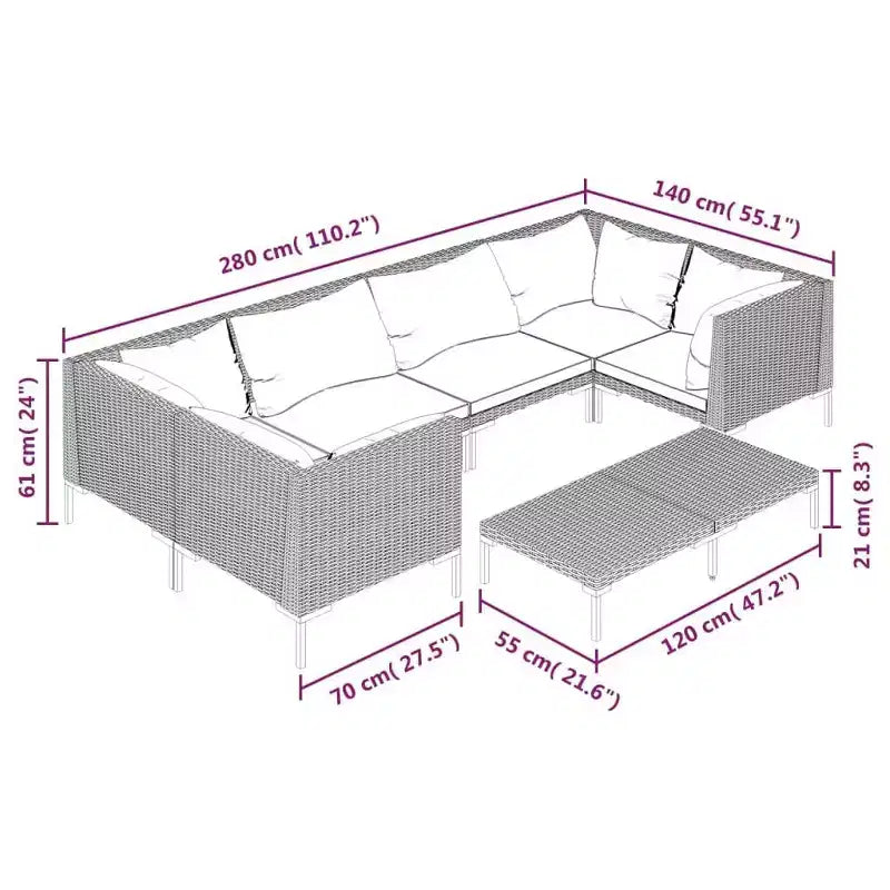 vidaXL Salon de jardin d'angle en résine tressée gris foncé