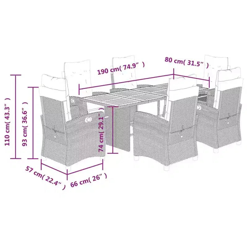 vidaXL Ensemble de salle à manger d'extérieur 7 pcs avec coussins résine tressée gris
