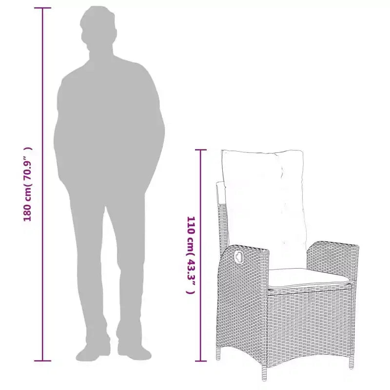 vidaXL Salon de jardin 9 pièces - Sièges rembourrés/Rotin PE et table en bois d'acacia/Chaises inclinables réglables/Gris/Mobilier d'extérieur de jardin