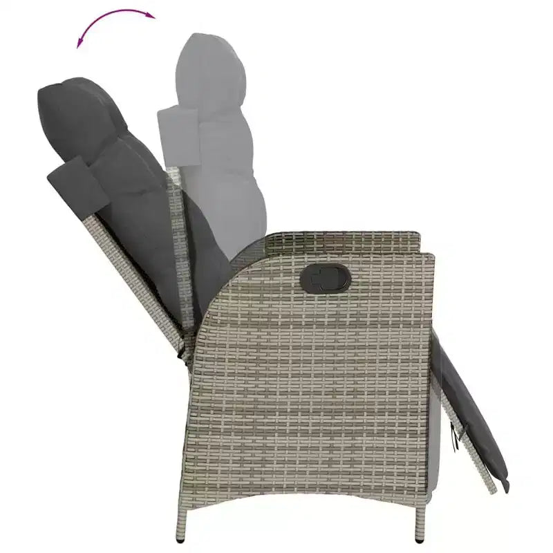 vidaXL Salon de jardin 9 pièces - Sièges rembourrés/Rotin PE et table en bois d'acacia/Chaises inclinables réglables/Gris/Mobilier d'extérieur de jardin