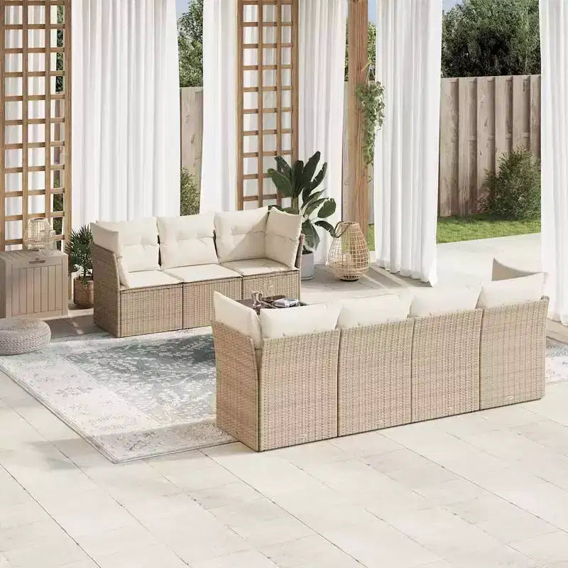 vidaXL Salon de jardin beige Rotin PE, acier, verre trempé, polyester