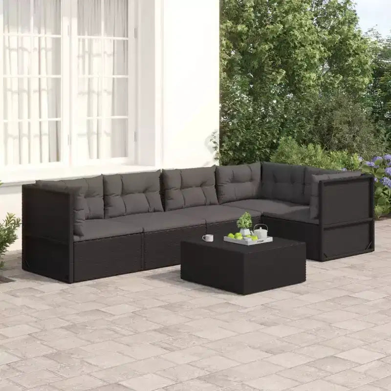 vidaXL Salon de jardin noir en rotin PE, acier poudré, polyester