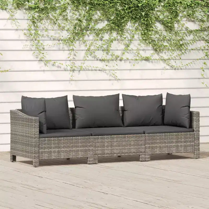 vidaXL Salon de jardin 3 pièces avec coussins en résine tressée gris