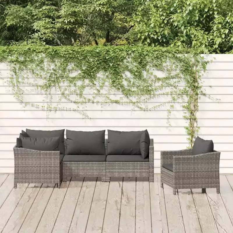 vidaXL Salon de jardin 5 pièces avec coussins en résine tressée grise