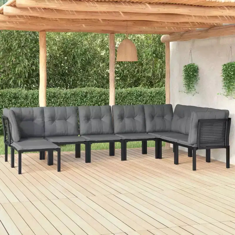 vidaXL Salon de jardin Canapé d'angle en poly rotin noir et gris