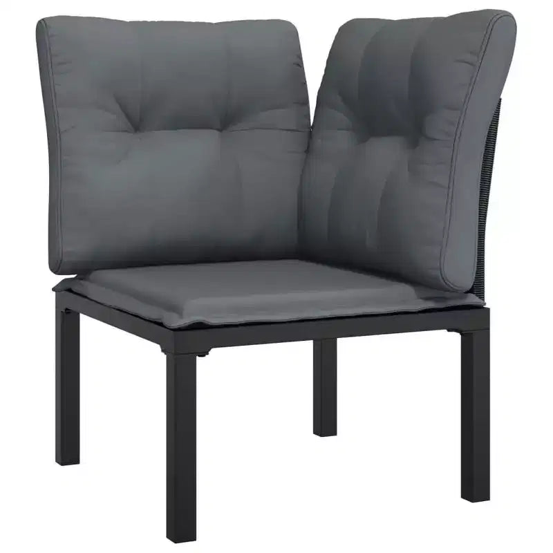 vidaXL Salon de jardin Canapé d'angle en poly rotin noir et gris