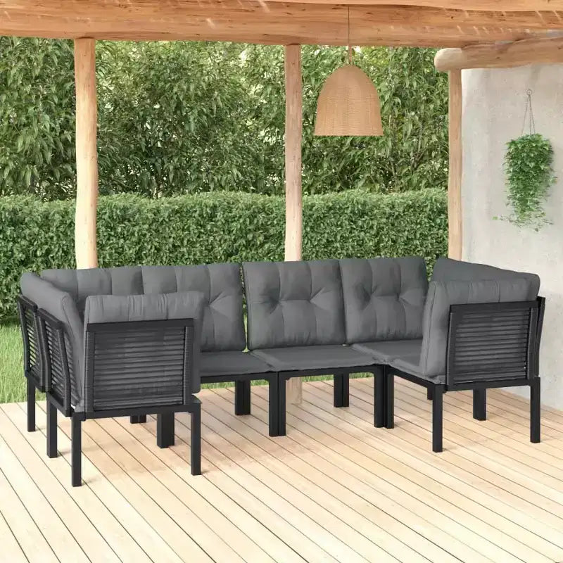 vidaXL Salon de jardin 6 pièces en résine tressée noir et gris