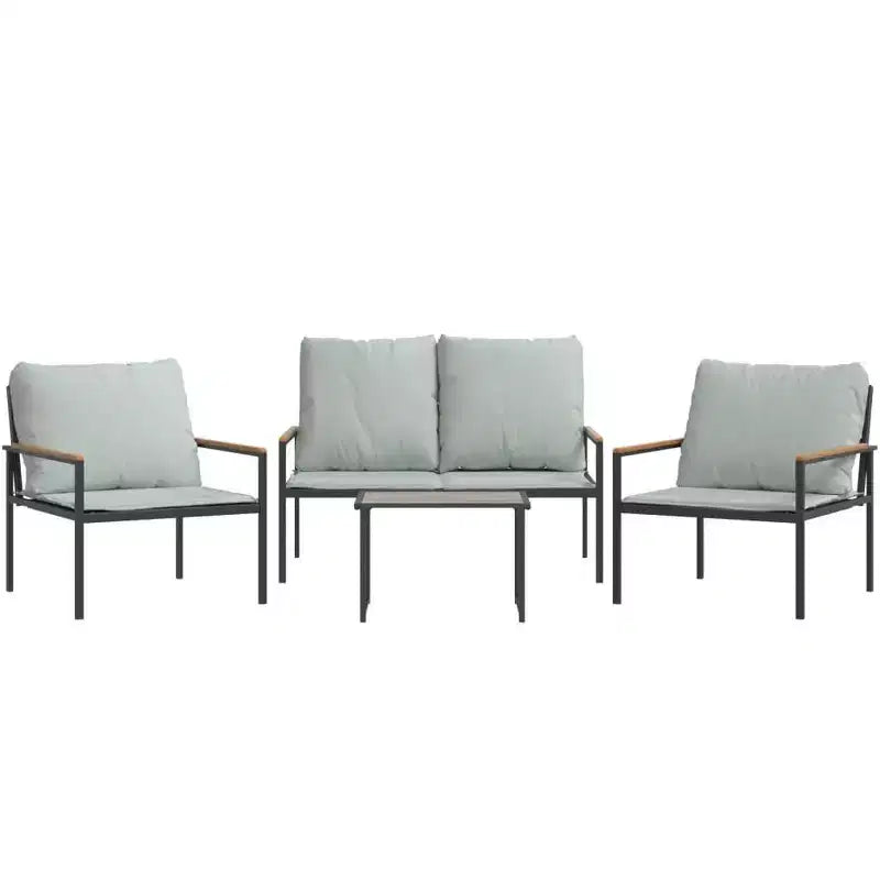 vidaXL Salon de jardin 4 pièces avec coussins en acier anthracite