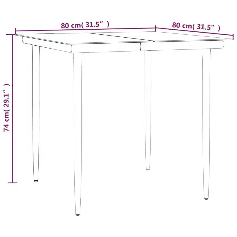 vidaXL Salon de jardin noir en résine tressée, acier et verre trempé - Longueur de table 80 cm, 4 pièces