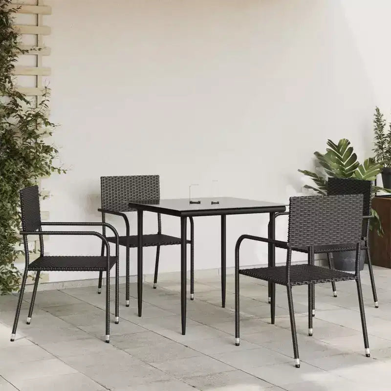 vidaXL Salon de jardin noir en résine tressée, acier et verre trempé - Longueur de table 80 cm, 4 pièces