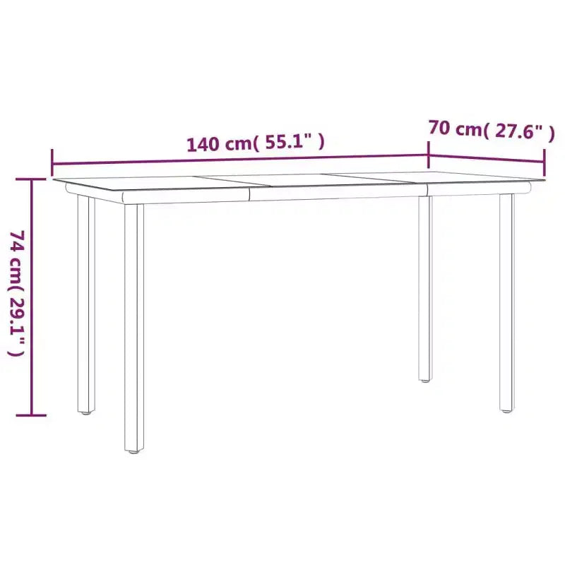 vidaXL Ensemble de jardin à dîner en rotin synthétique noir et acier, empilable, longueur de table 140 cm, 6 pièces