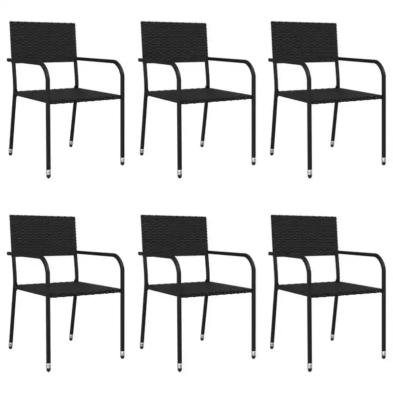 vidaXL Ensemble de jardin à dîner en rotin synthétique noir et acier, empilable, longueur de table 140 cm, 6 pièces