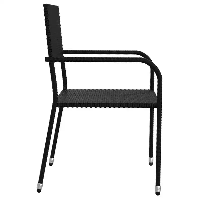 vidaXL Ensemble de jardin à dîner en rotin synthétique noir et acier, empilable, longueur de table 140 cm, 6 pièces