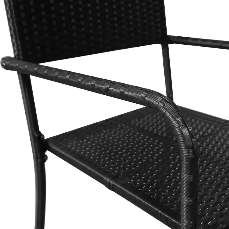 vidaXL Ensemble de jardin à dîner en rotin synthétique noir et acier, empilable, longueur de table 140 cm, 6 pièces