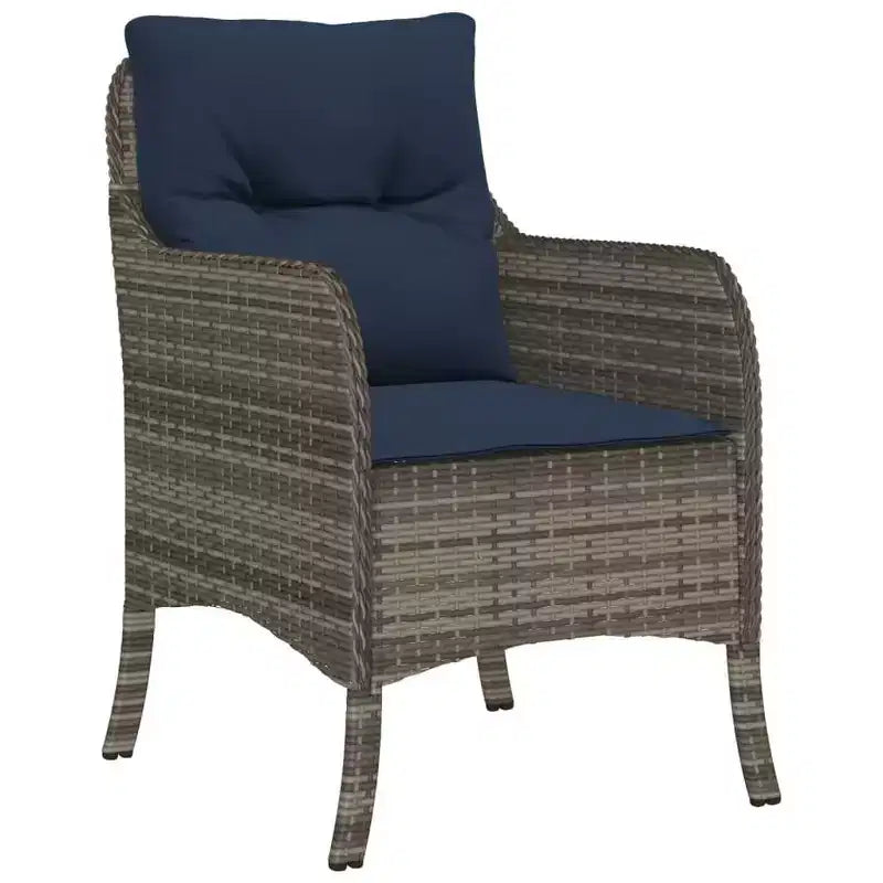 vidaXL Salon de jardin 9 pièces en résine tressée grise et bois d'acacia massif avec coussins bleus marine – Ensemble de meubles de jardin résistant aux intempéries