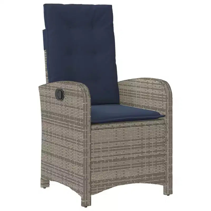 vidaXL Salon de Jardin 7 pièces - Rotin Synthétique Gris avec Coussins Bleu Marine, Chaises Inclinables Ajustables, Table en Verre Trempé pour Jardin/Extérieur