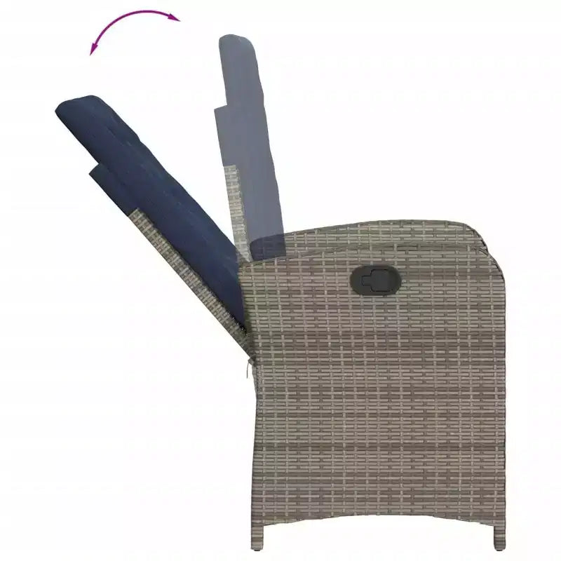 vidaXL Salon de Jardin 7 pièces - Rotin Synthétique Gris avec Coussins Bleu Marine, Chaises Inclinables Ajustables, Table en Verre Trempé pour Jardin/Extérieur