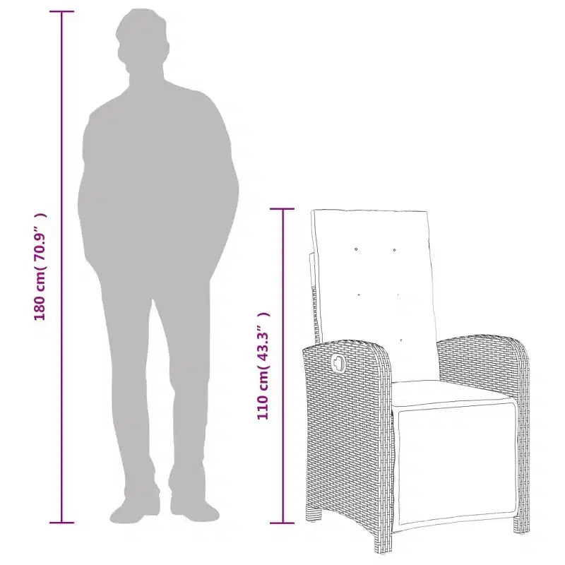 vidaXL Ensemble de salle à manger d'extérieur 9 pièces - Résine tressée gris avec chaises réglables, coussins bleu marine et table en verre trempé
