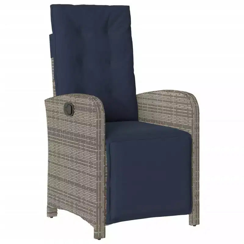 vidaXL Ensemble de salle à manger d'extérieur 9 pièces - Résine tressée gris avec chaises réglables, coussins bleu marine et table en verre trempé