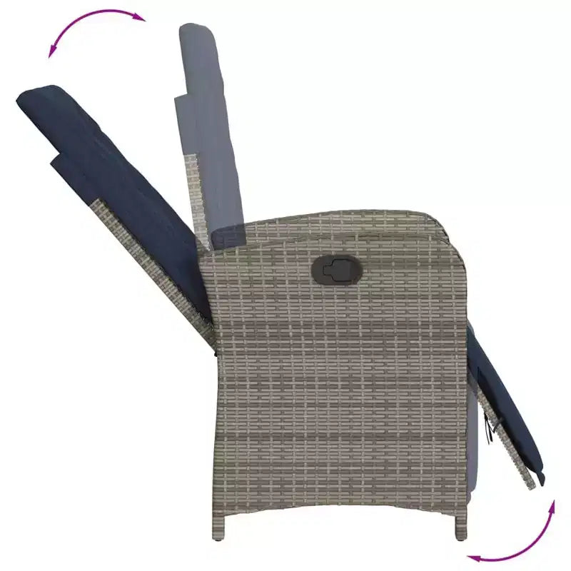 vidaXL Ensemble de salle à manger d'extérieur 9 pièces - Résine tressée gris avec chaises réglables, coussins bleu marine et table en verre trempé