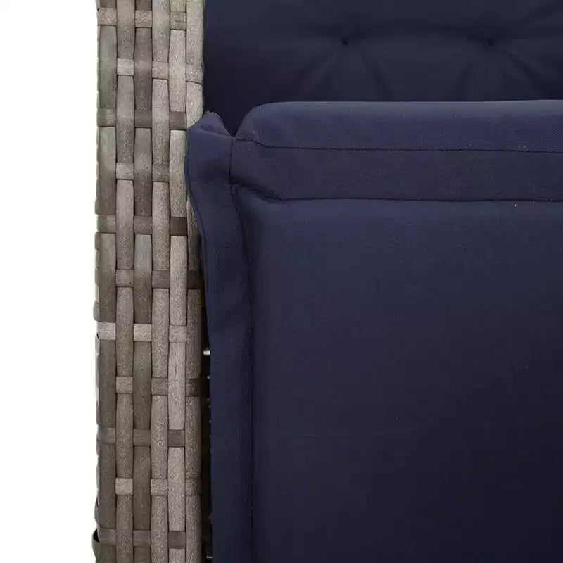 vidaXL Ensemble de salle à manger d'extérieur 9 pièces - Résine tressée gris avec chaises réglables, coussins bleu marine et table en verre trempé
