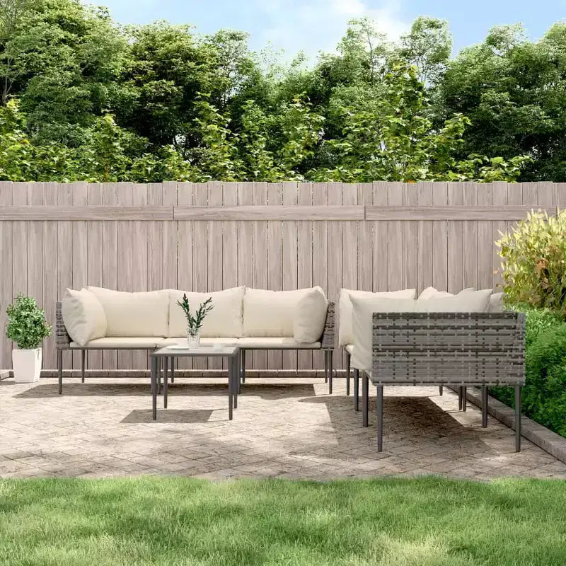 vidaXL Salon de jardin 7 pièces avec coussins résine tressée gris