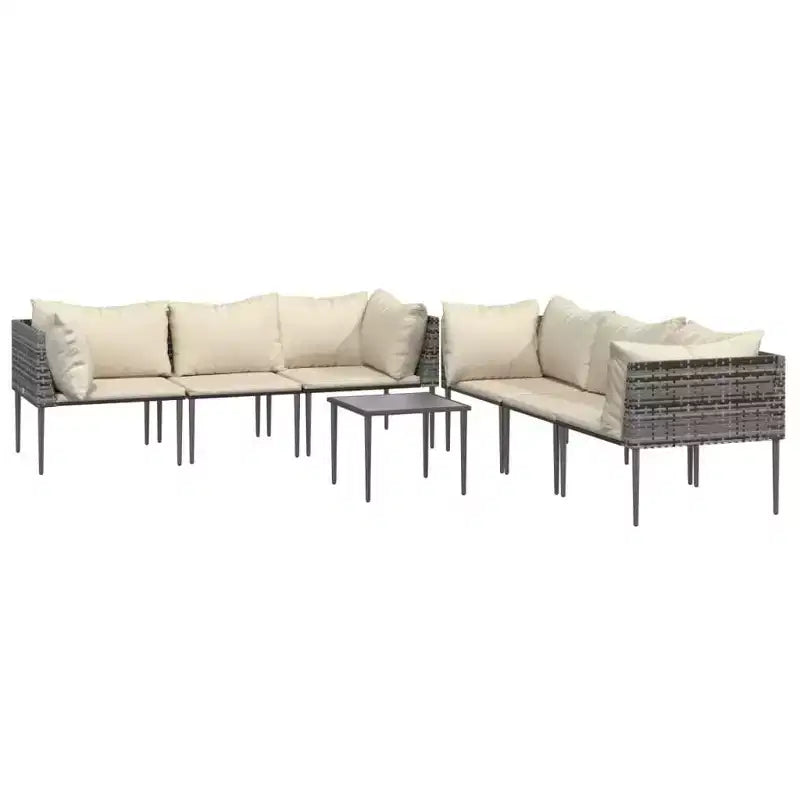 vidaXL Salon de jardin 7 pièces avec coussins résine tressée gris