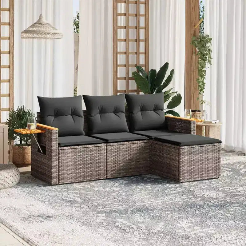 vidaXL Salon de jardin modulaire en résine tressée gris Standard