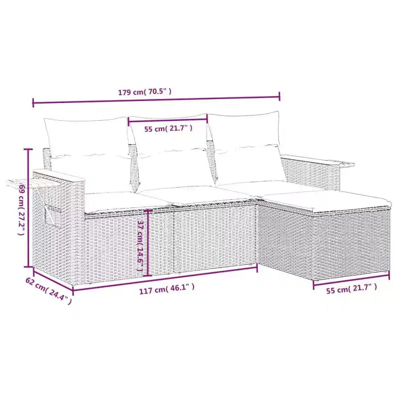 vidaXL Salon de jardin modulaire en résine tressée gris Standard