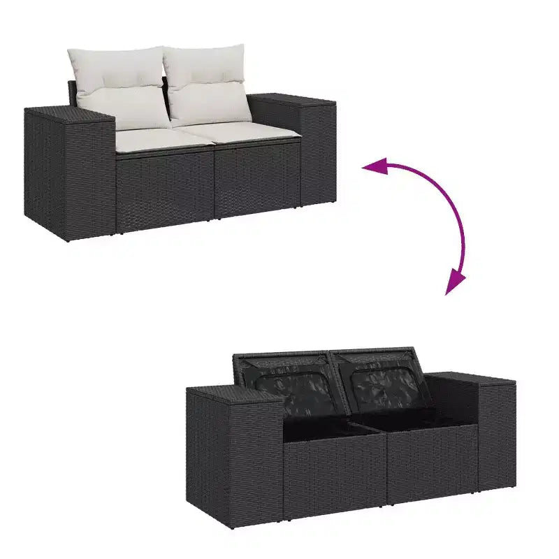 vidaXL Salon de jardin avec coussins 9 pcs en résine tressée - Noir et crème