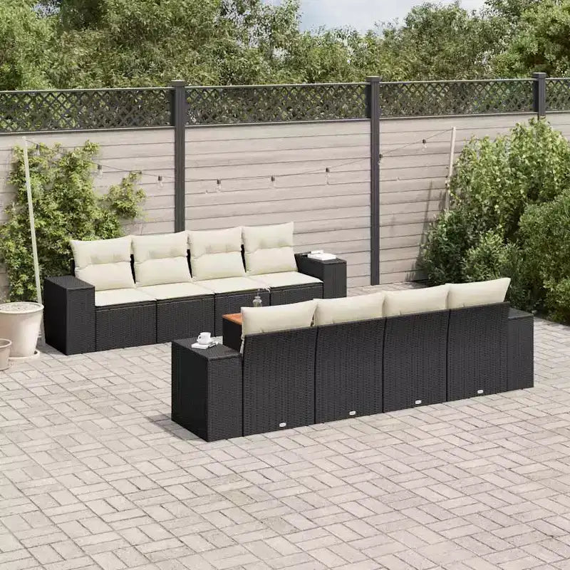 vidaXL Salon de jardin avec coussins 9 pcs en résine tressée - Noir et crème