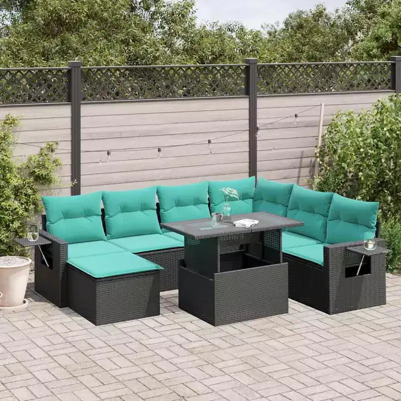 vidaXL Salon de jardin avec coussins, table et canapés 8 pièces en résine tressée - Noir