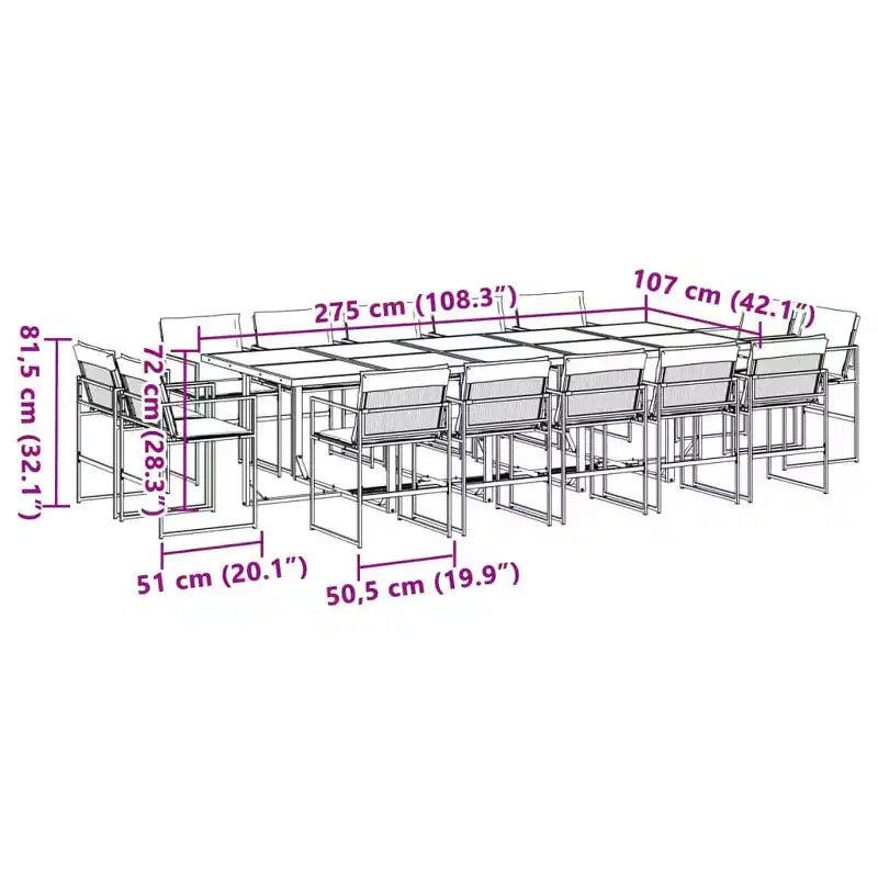 vidaXL Salon de jardin 15 pcs avec coussins textilène noir