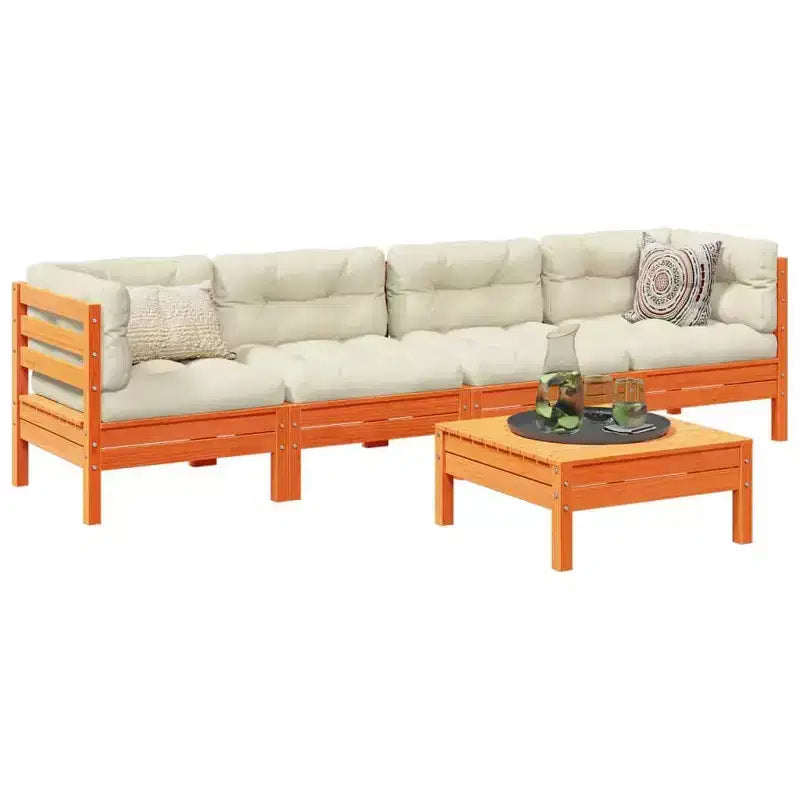 vidaXL Salon de jardin Marron cire Bois de pin massif, Tissu Oxford, Coton PP