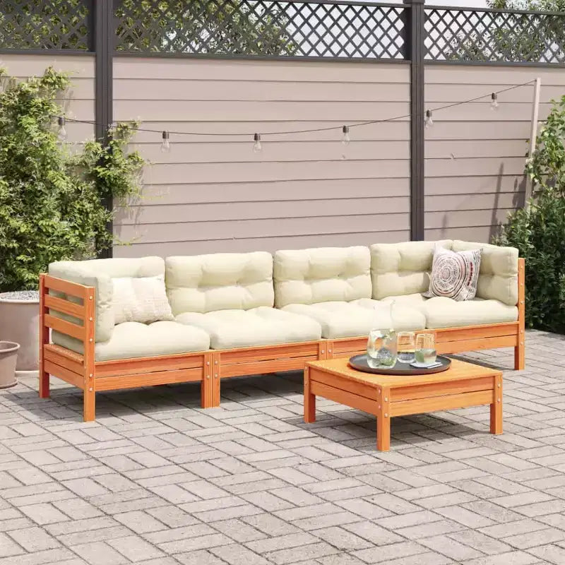 vidaXL Salon de jardin Marron cire Bois de pin massif, Tissu Oxford, Coton PP