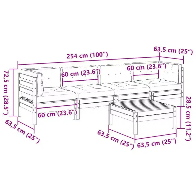 vidaXL Salon de jardin Marron cire Bois de pin massif, Tissu Oxford, Coton PP