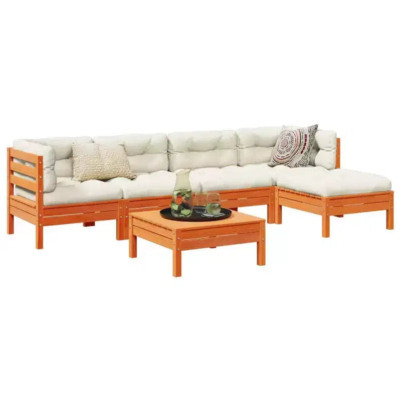 vidaXL Salon de jardin grand format en pin massif marron ciré et tissu Oxford