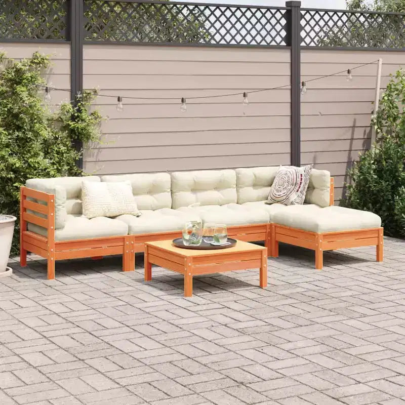 vidaXL Salon de jardin grand format en pin massif marron ciré et tissu Oxford