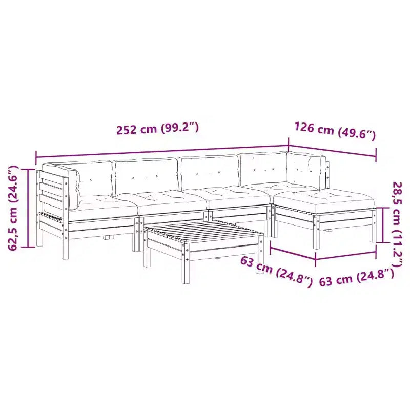 vidaXL Salon de jardin grand format en pin massif marron ciré et tissu Oxford