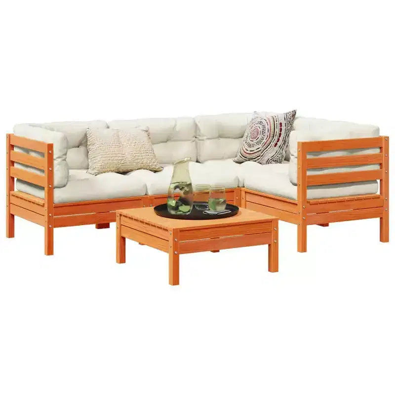 vidaXL Ensemble de canapés de jardin marron cire Bois de pin massif 5 pièces modulable