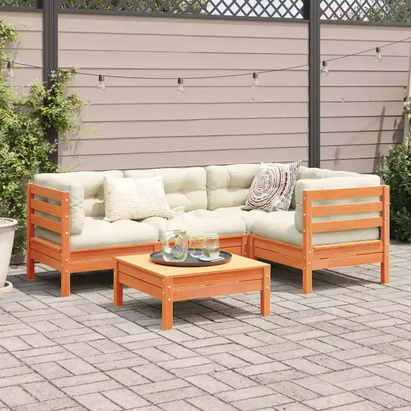vidaXL Ensemble de canapés de jardin marron cire Bois de pin massif 5 pièces modulable