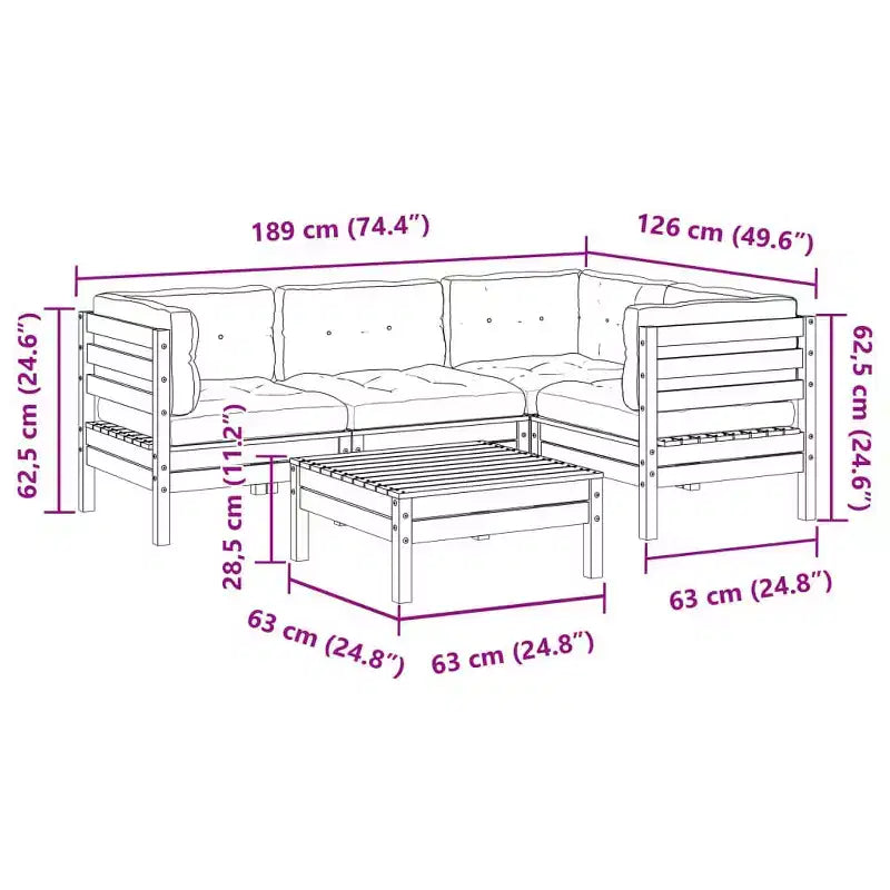 vidaXL Ensemble de canapés de jardin marron cire Bois de pin massif 5 pièces modulable