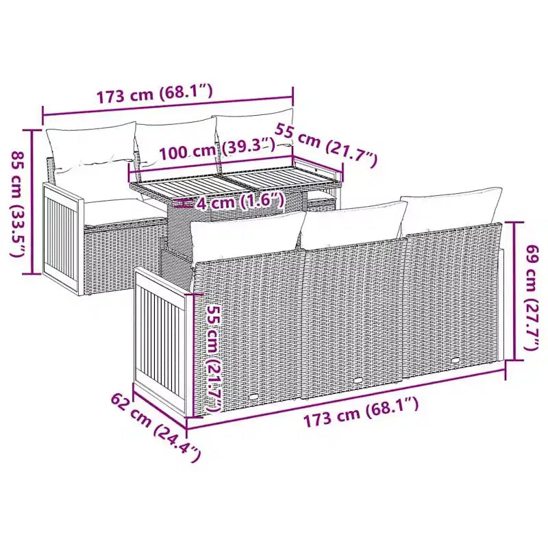 vidaXL Salon de jardin 7 pcs avec coussins résine tressée noire Acacia