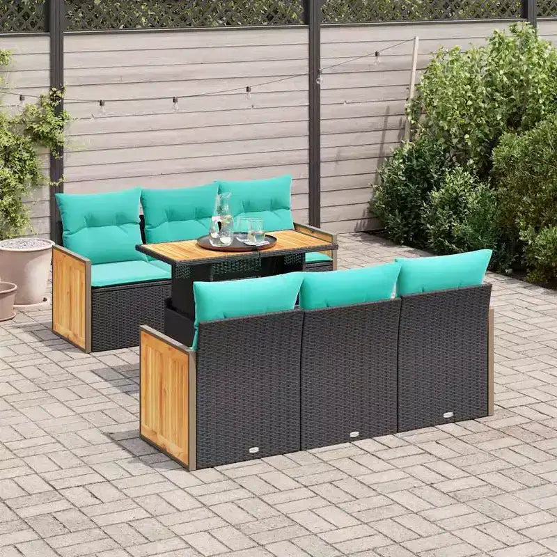 vidaXL Salon de jardin 7 pcs avec coussins résine tressée noire Acacia