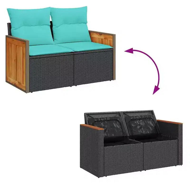 vidaXL Salon de jardin 7 pcs avec coussins résine tressée noire Acacia
